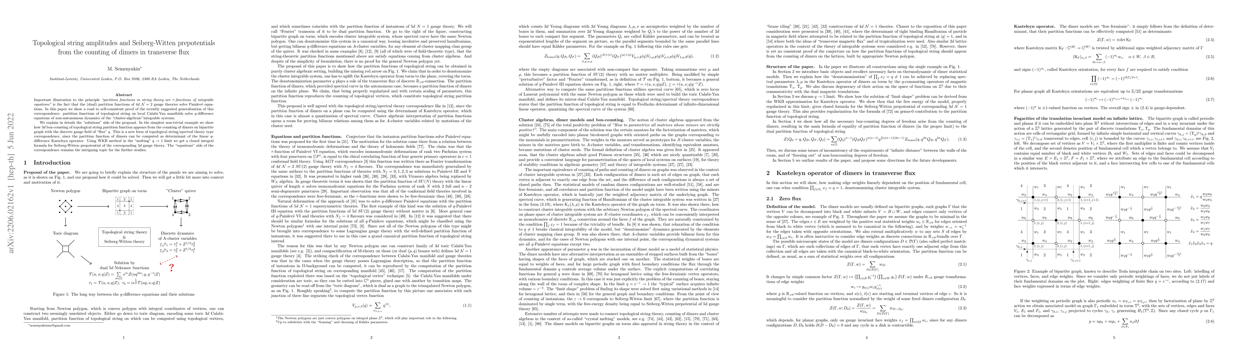 Thumbnail for Topological string amplitudes and Seiberg-Witten prepotentials from the
  counting of dimers in transverse flux