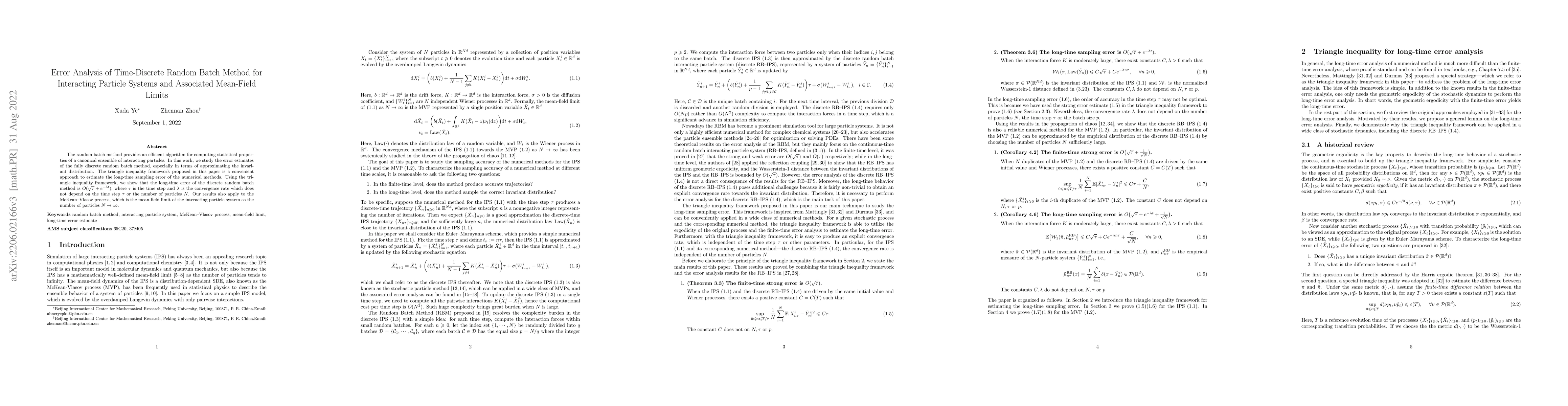 Thumbnail for Error Analysis of Time-Discrete Random Batch Method for Interacting
  Particle Systems and Associated Mean-Field Limits