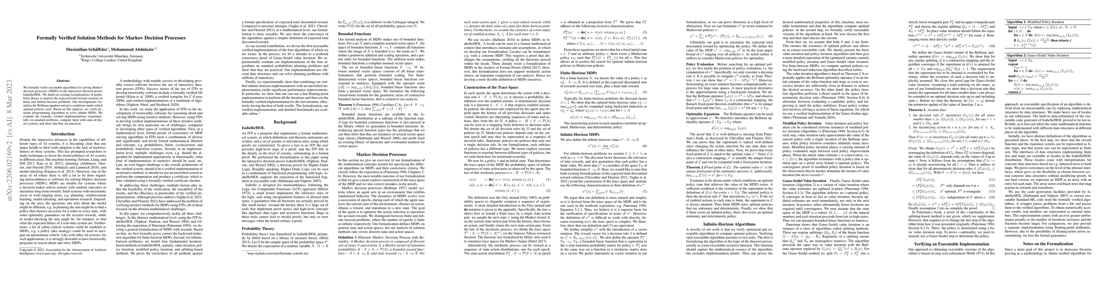 Thumbnail for Formally Verified Solution Methods for Infinite-Horizon Markov Decision
  Processes