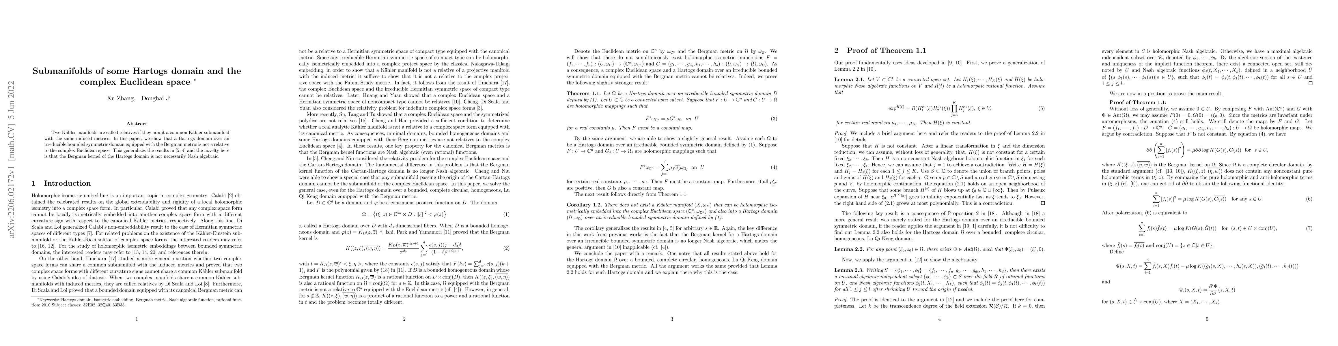 Thumbnail for Submanifolds of some Hartogs domain and the complex Euclidean space
