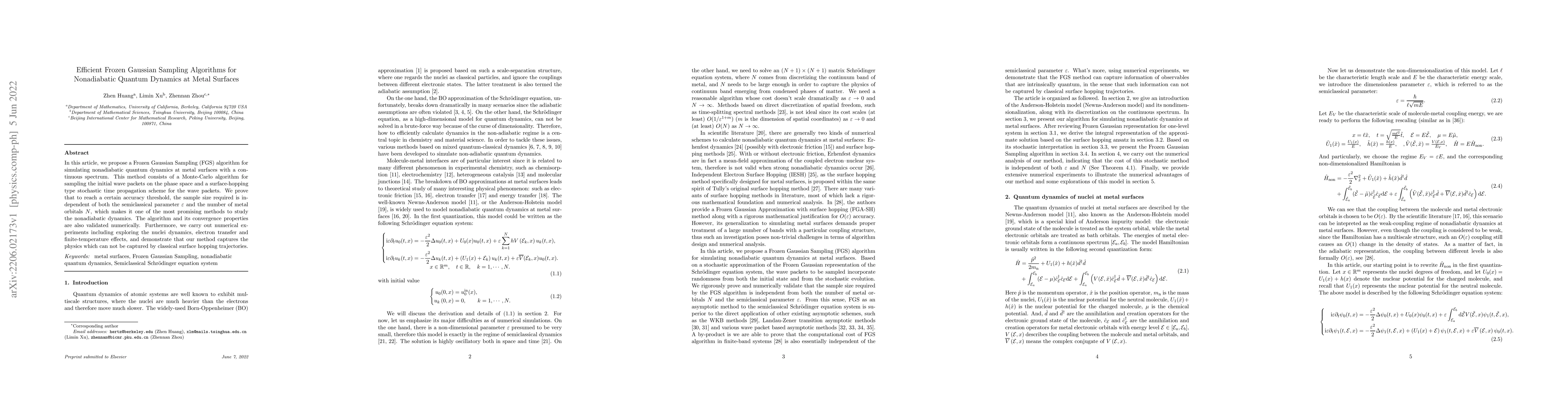 Thumbnail for Efficient Frozen Gaussian Sampling Algorithms for Nonadiabatic Quantum
  Dynamics at Metal Surfaces