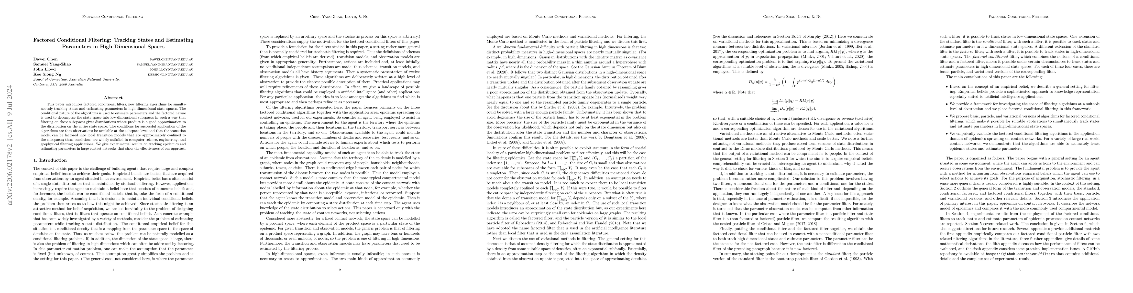 Thumbnail for Factored Conditional Filtering: Tracking States and Estimating
  Parameters in High-Dimensional Spaces