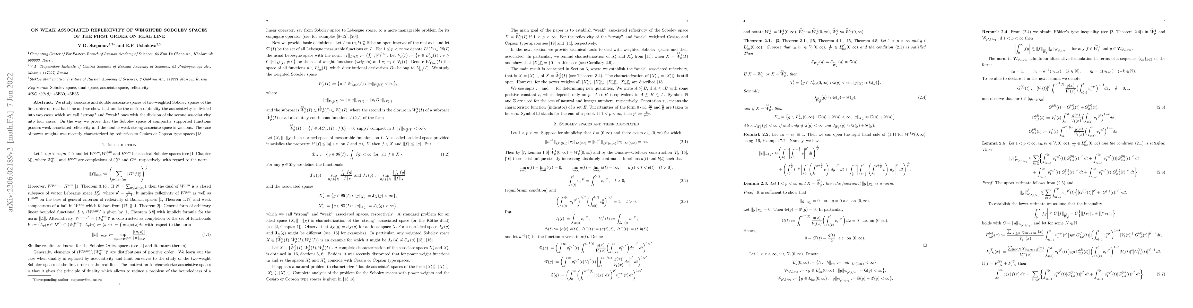Thumbnail for On weak associated reflexivity of weighted Sobolev spaces of the first
  order on real line