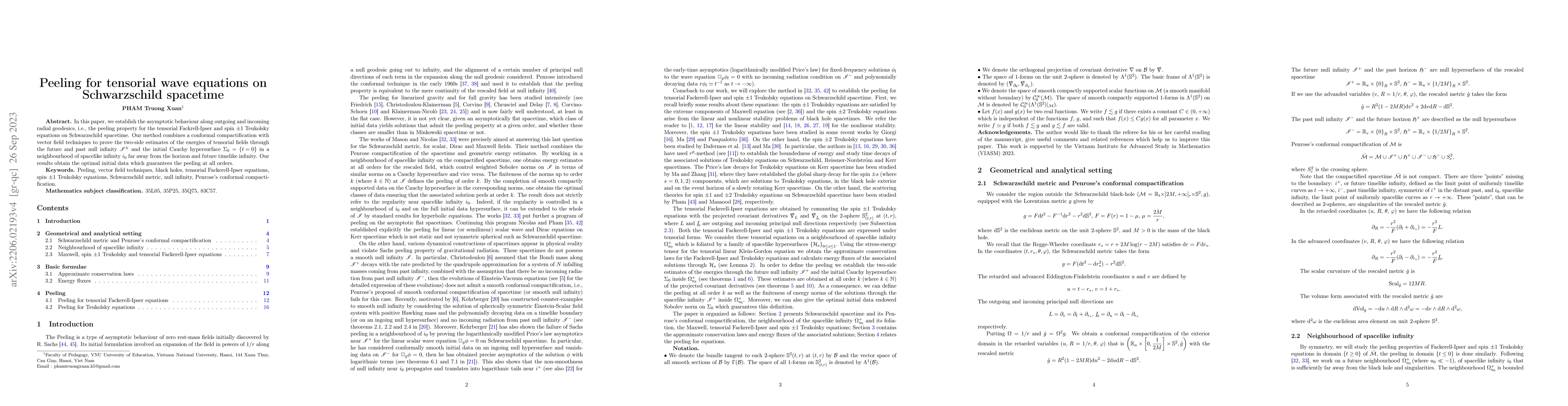 Thumbnail for Peeling for tensorial wave equations on Schwarzschild spacetime