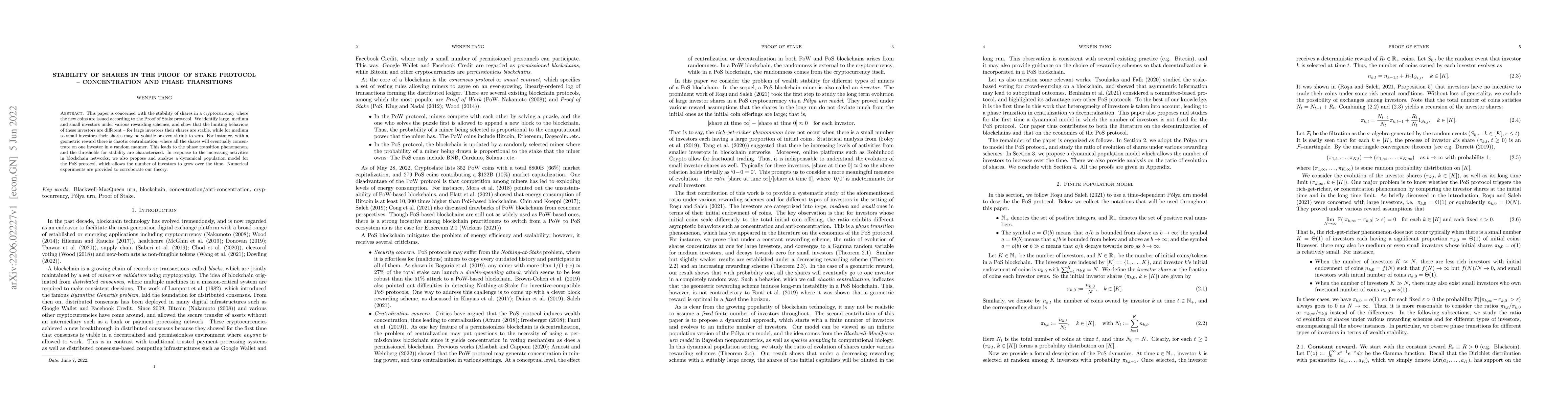 Thumbnail for Stability of shares in the Proof of Stake Protocol -- Concentration and
  Phase Transitions