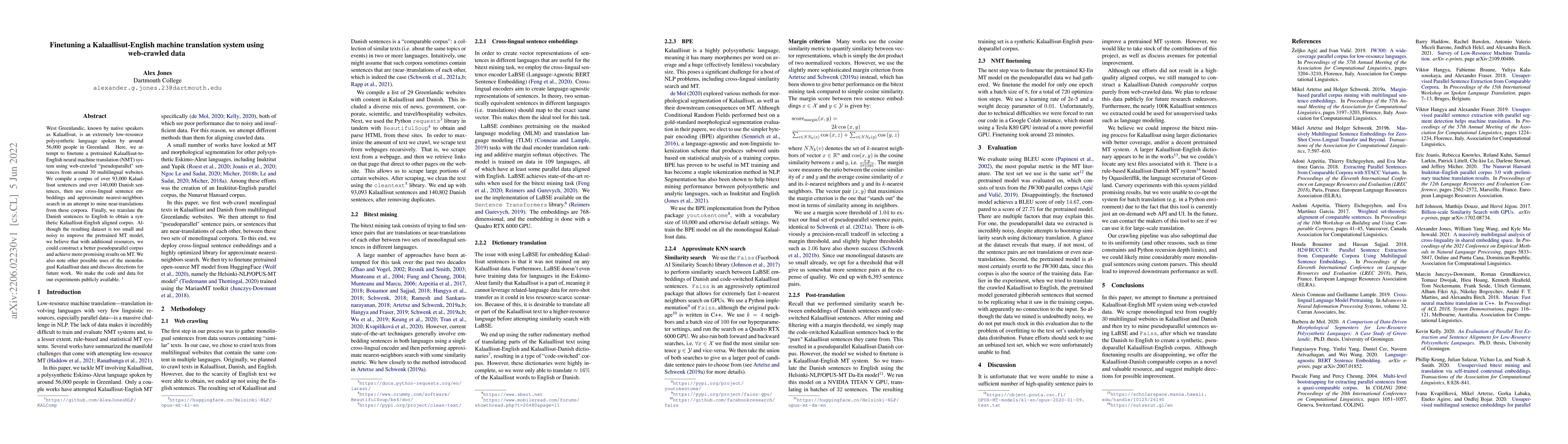 Thumbnail for Finetuning a Kalaallisut-English machine translation system using
  web-crawled data