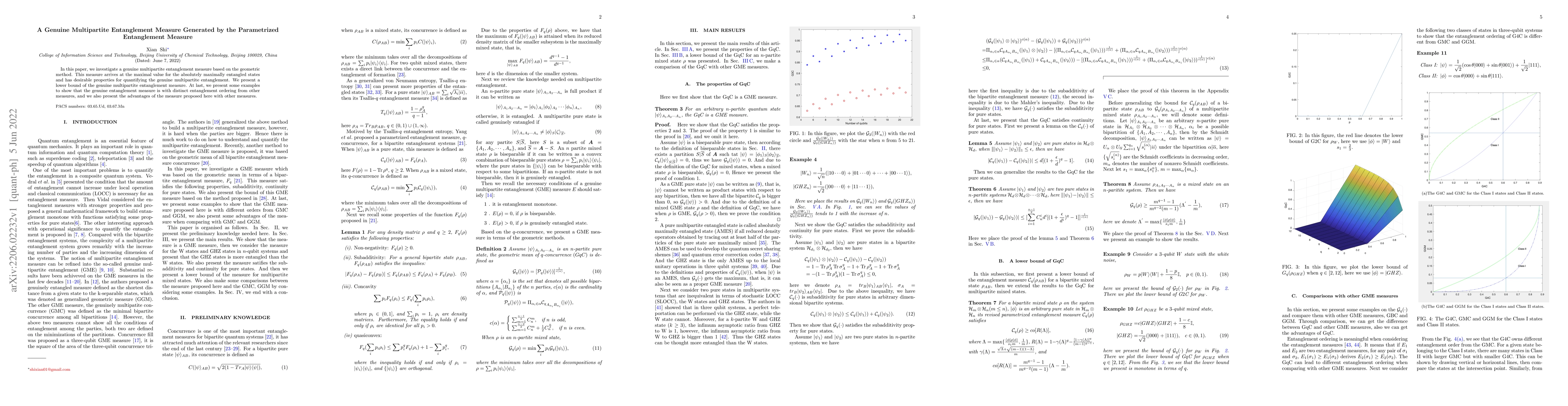 Thumbnail for A Genuine Multipartite Entanglement Measure Generated by the
  Parametrized Entanglement Measure