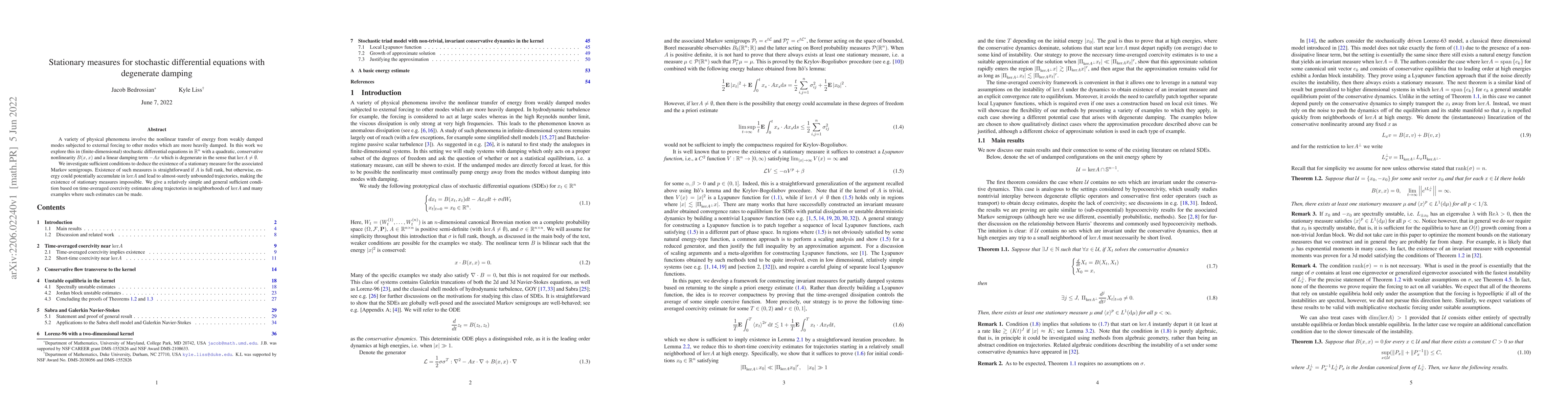 Thumbnail for Stationary measures for stochastic differential equations with
  degenerate damping