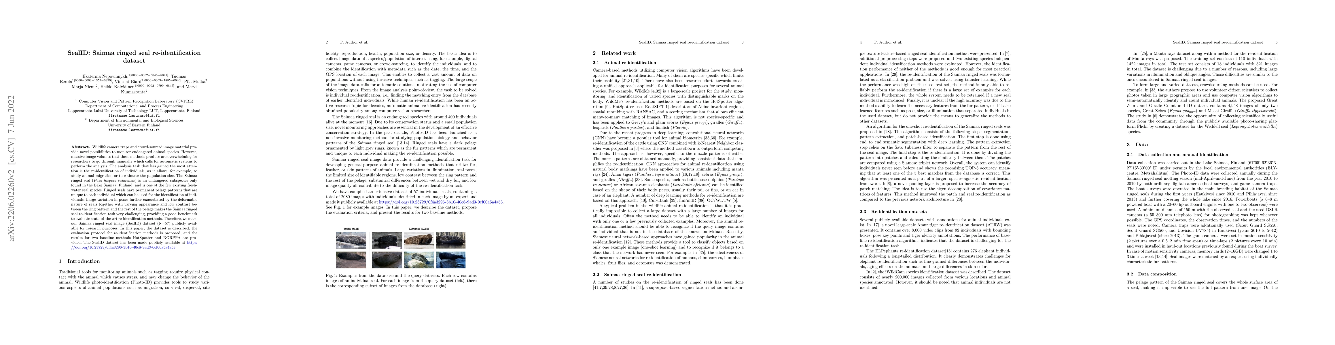 Thumbnail for SealID: Saimaa ringed seal re-identification dataset