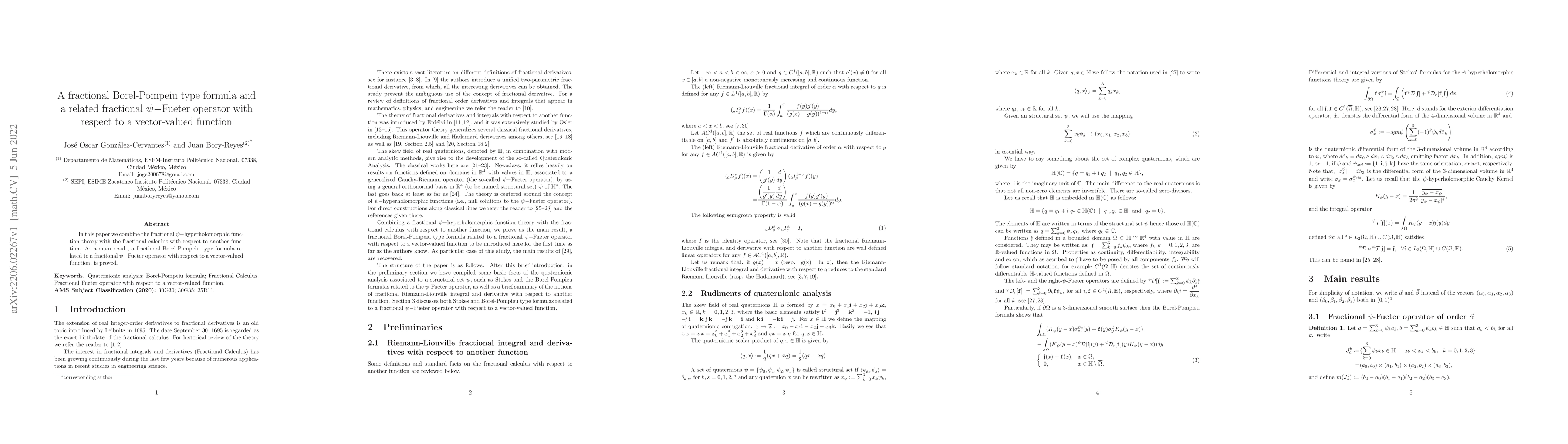 Thumbnail for A fractional Borel-Pompeiu type formula and a related fractional
  $\psi-$Fueter operator with respect to a vector-valued function