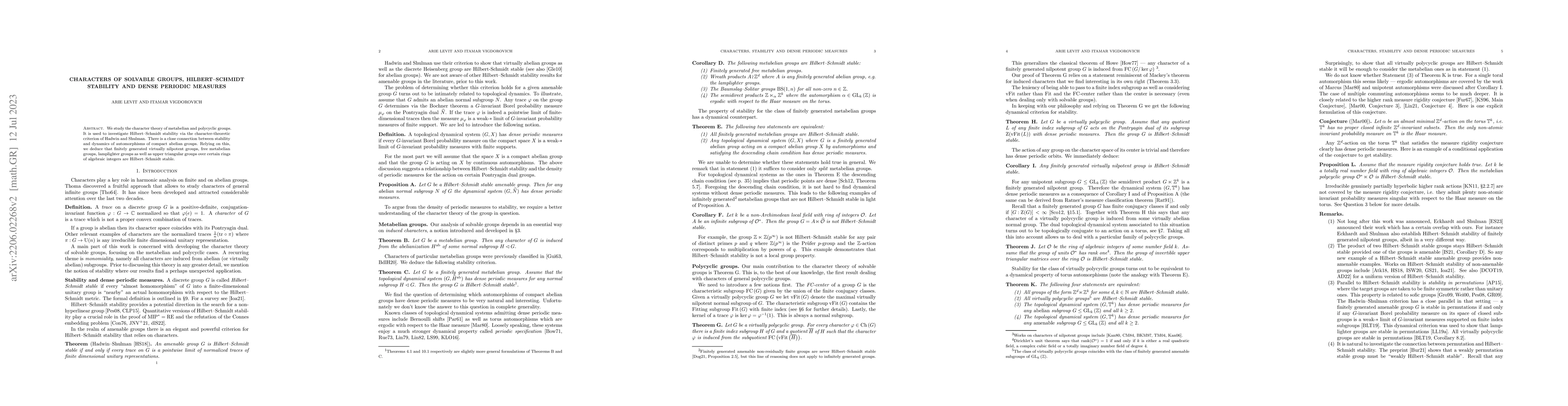 Thumbnail for Characters of solvable groups, Hilbert-Schmidt stability and dense
  periodic measures