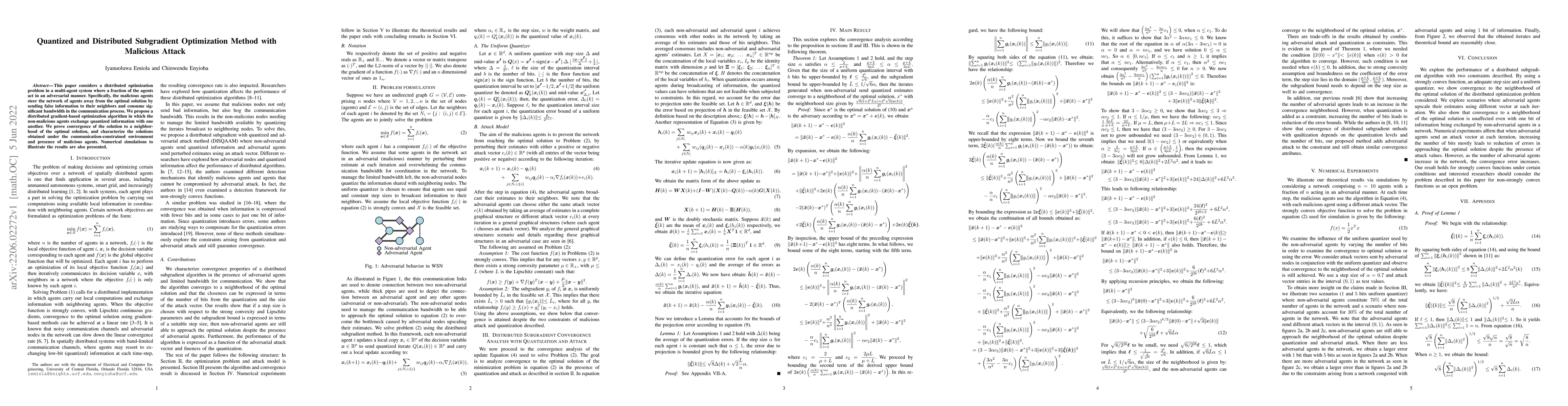 Thumbnail for Quantized and Distributed Subgradient Optimization Method with Malicious
  Attack