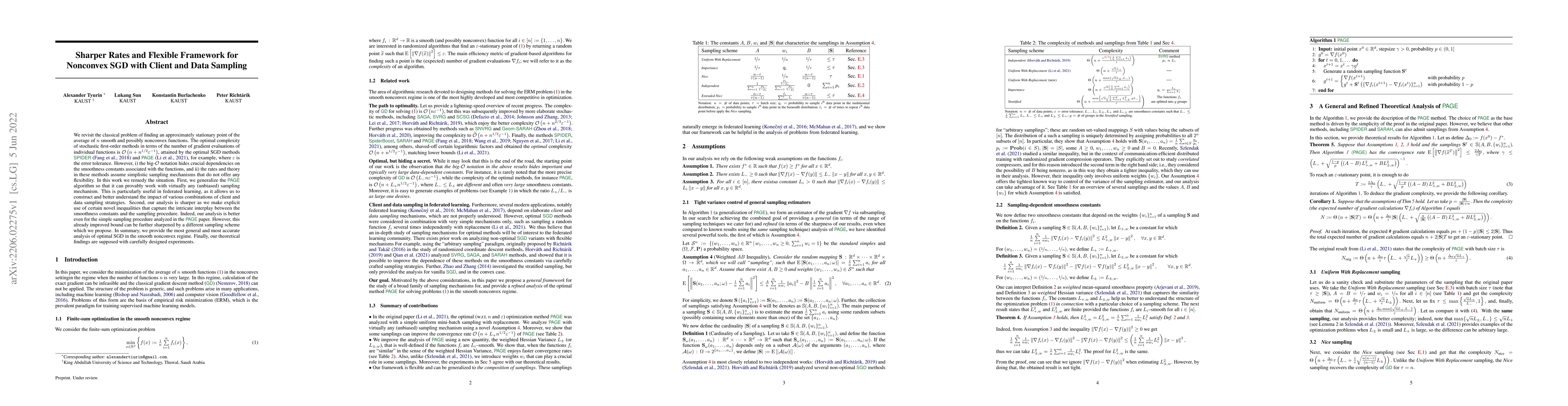 Thumbnail for Sharper Rates and Flexible Framework for Nonconvex SGD with Client and
  Data Sampling