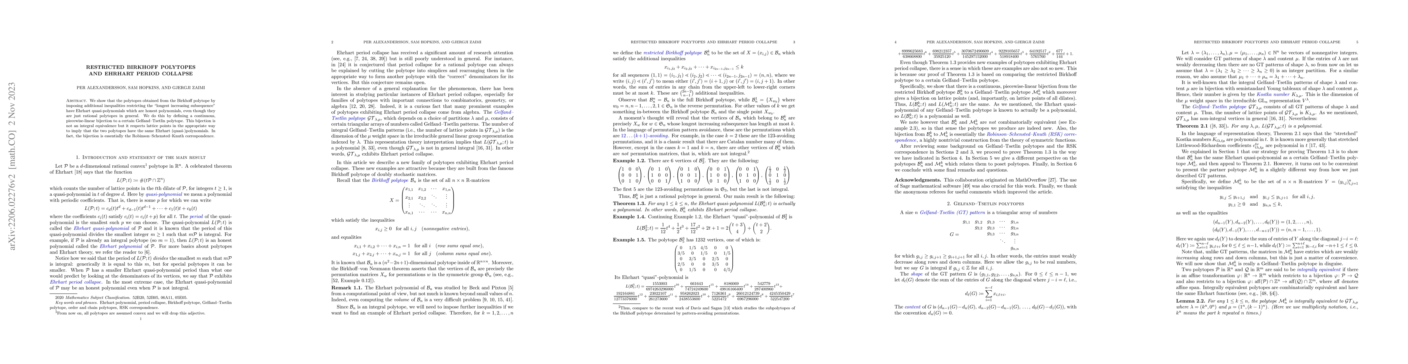 Thumbnail for Restricted Birkhoff polytopes and Ehrhart period collapse