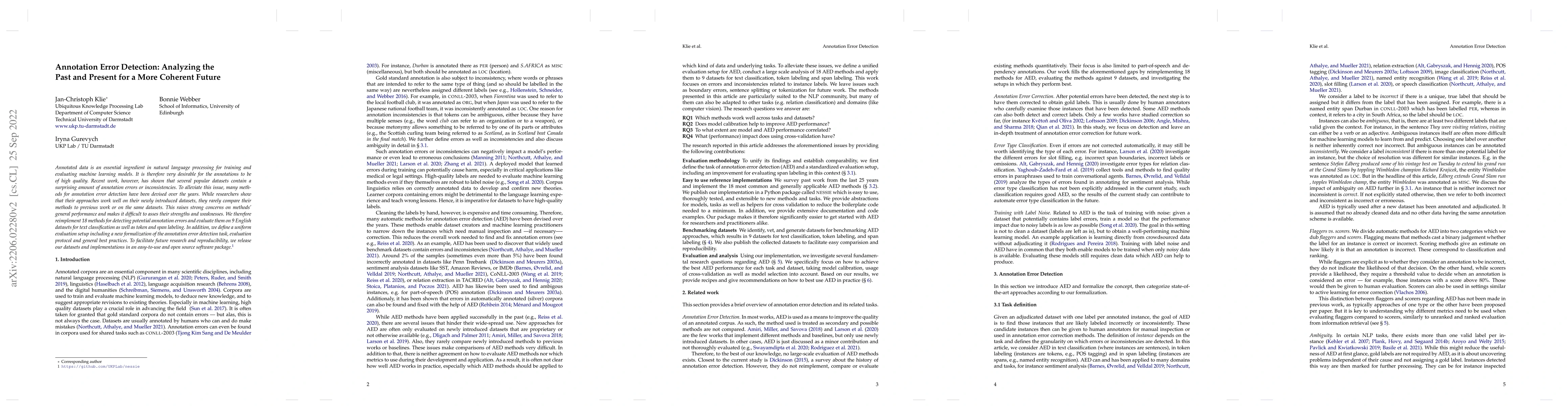 Thumbnail for Annotation Error Detection: Analyzing the Past and Present for a More
  Coherent Future