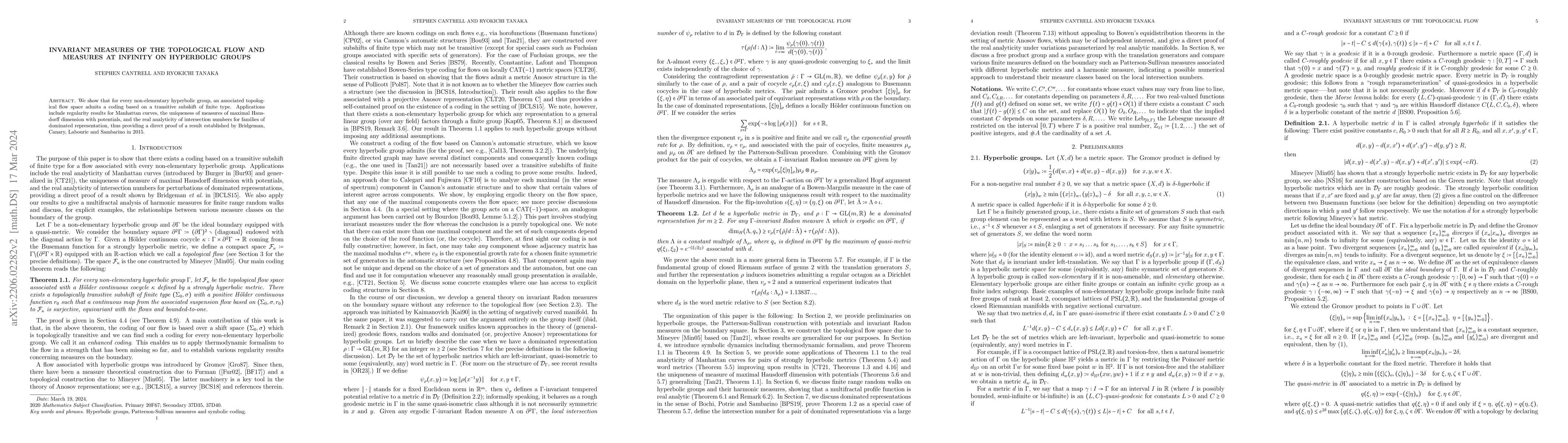 Thumbnail for Invariant measures of the topological flow and measures at infinity on
  hyperbolic groups