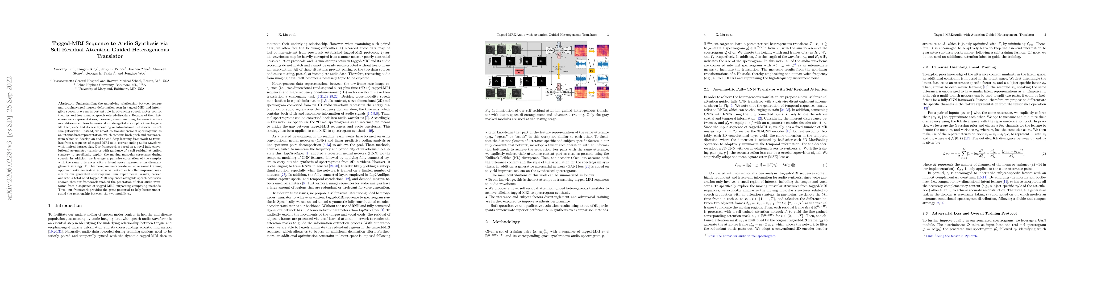 Thumbnail for Tagged-MRI Sequence to Audio Synthesis via Self Residual Attention
  Guided Heterogeneous Translator