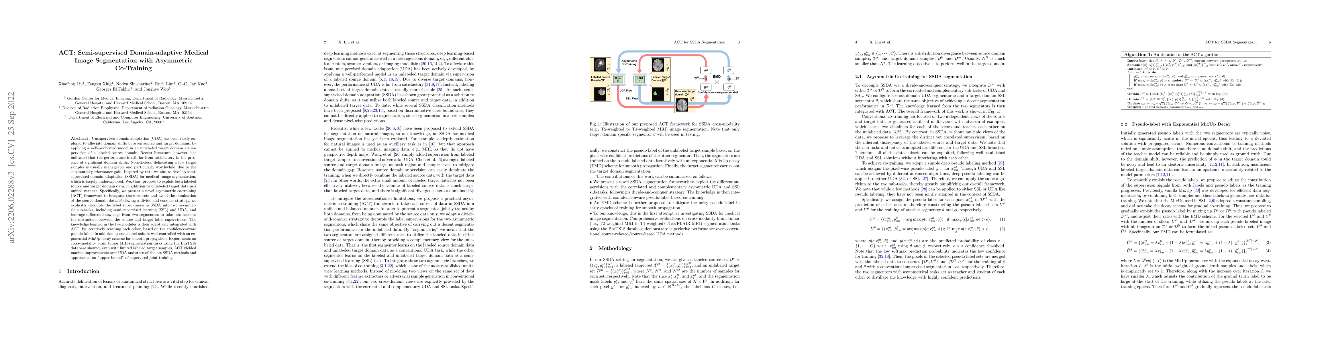 Thumbnail for ACT: Semi-supervised Domain-adaptive Medical Image Segmentation with
  Asymmetric Co-training