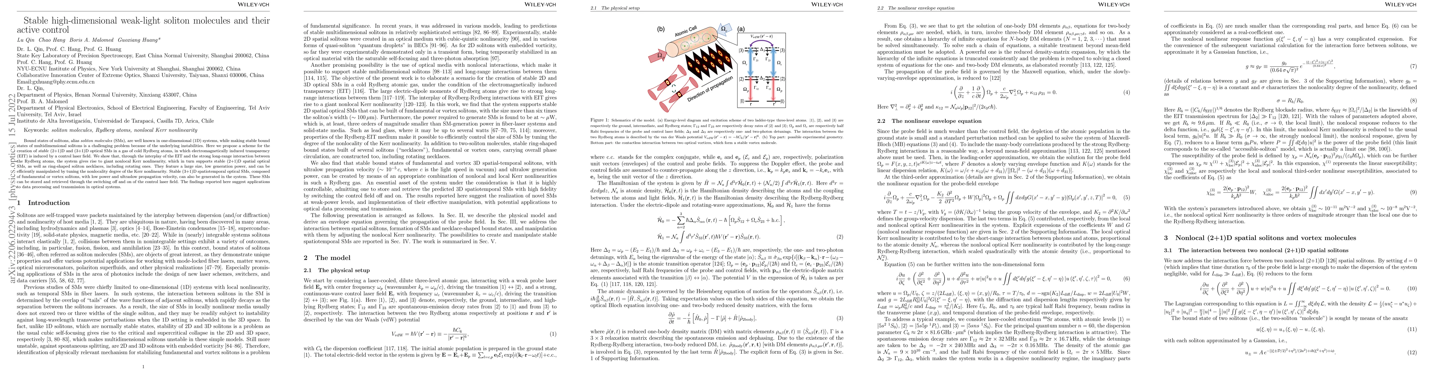 Thumbnail for Stable high-dimensional weak-light soliton molecules and their active
  control