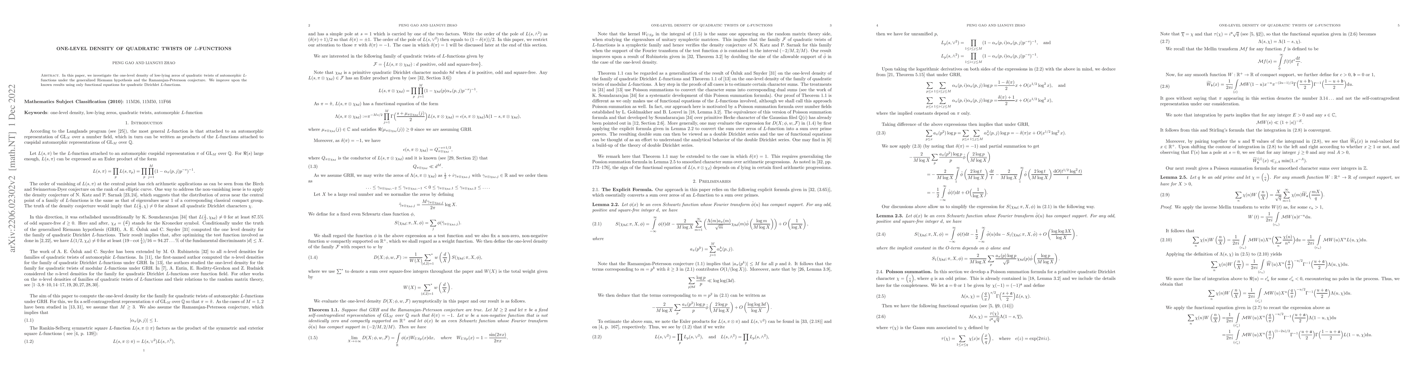 Thumbnail for One-level density of quadratic twists of $L$-functions