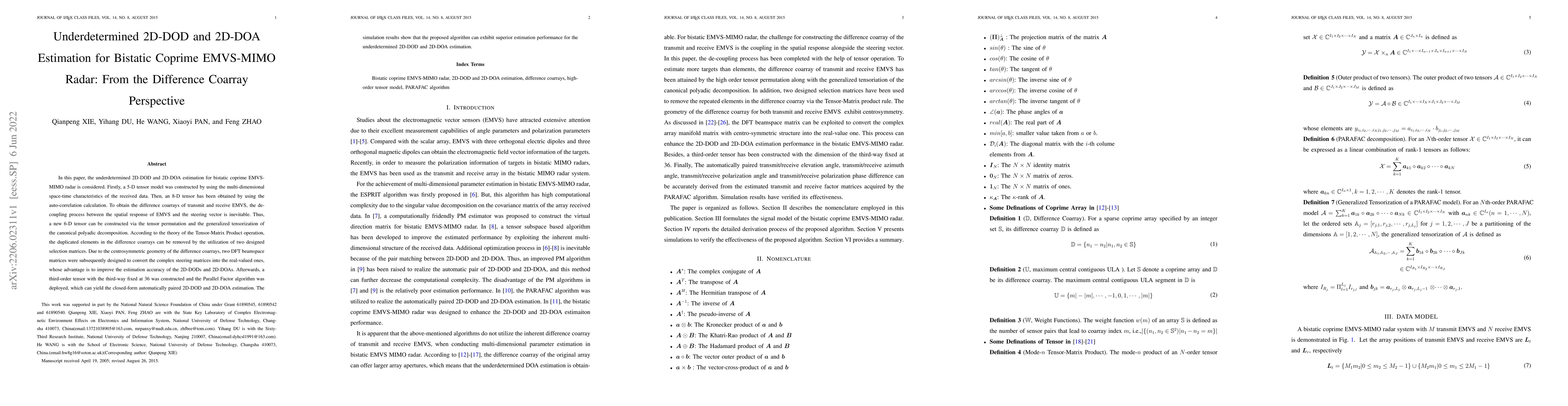 Thumbnail for Underdetermined 2D-DOD and 2D-DOA Estimation for Bistatic Coprime
  EMVS-MIMO Radar: From the Difference Coarray Perspective