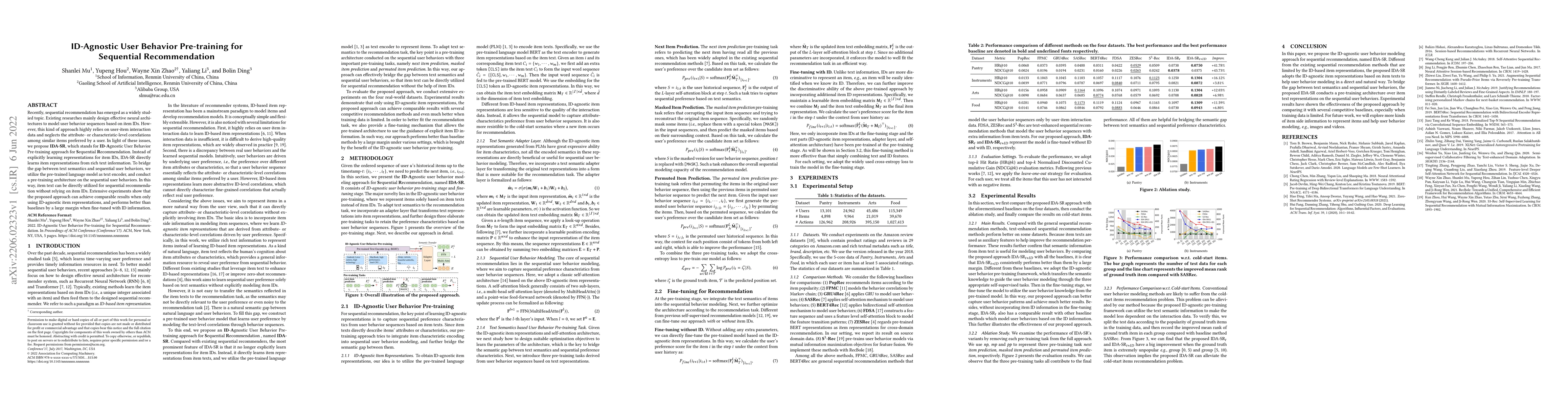 Thumbnail for ID-Agnostic User Behavior Pre-training for Sequential Recommendation
