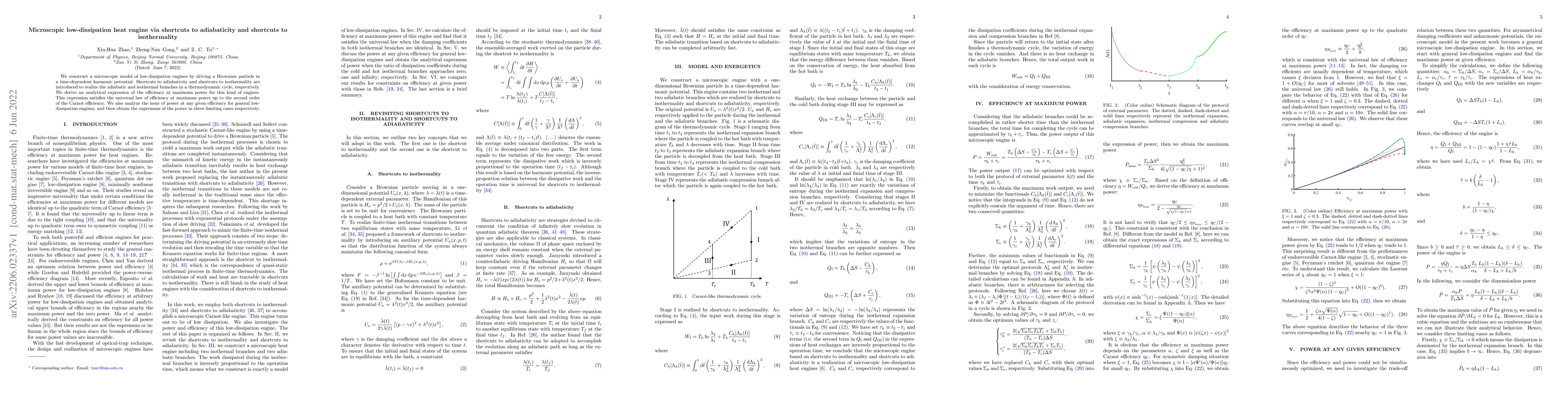 Thumbnail for Microscopic low-dissipation heat engine via shortcuts to adiabaticity
  and shortcuts to isothermality