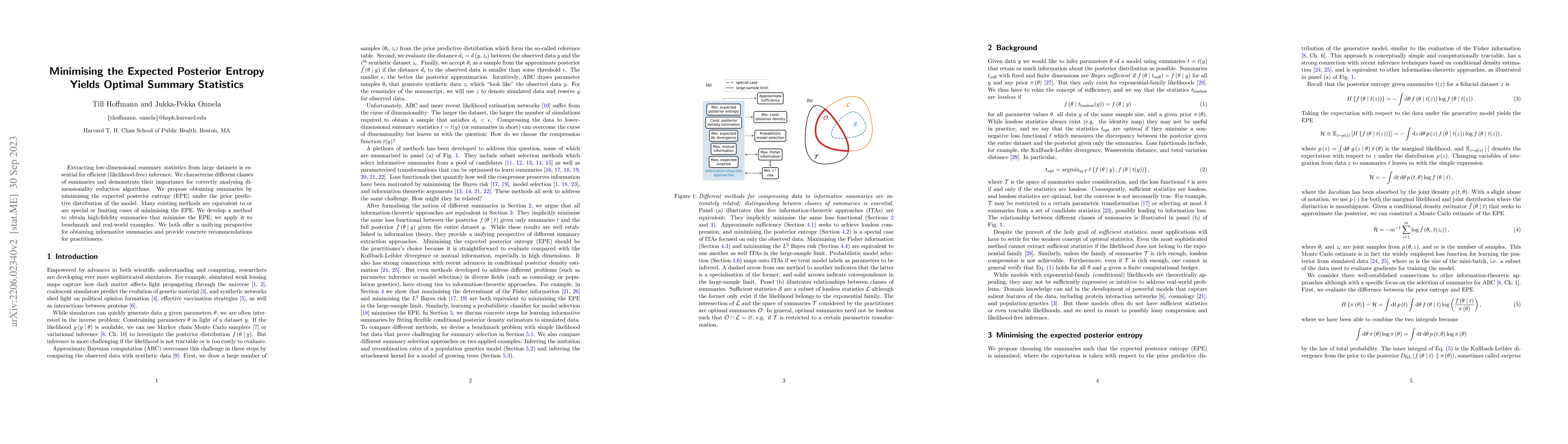 Thumbnail for Minimising the Expected Posterior Entropy Yields Optimal Summary
  Statistics