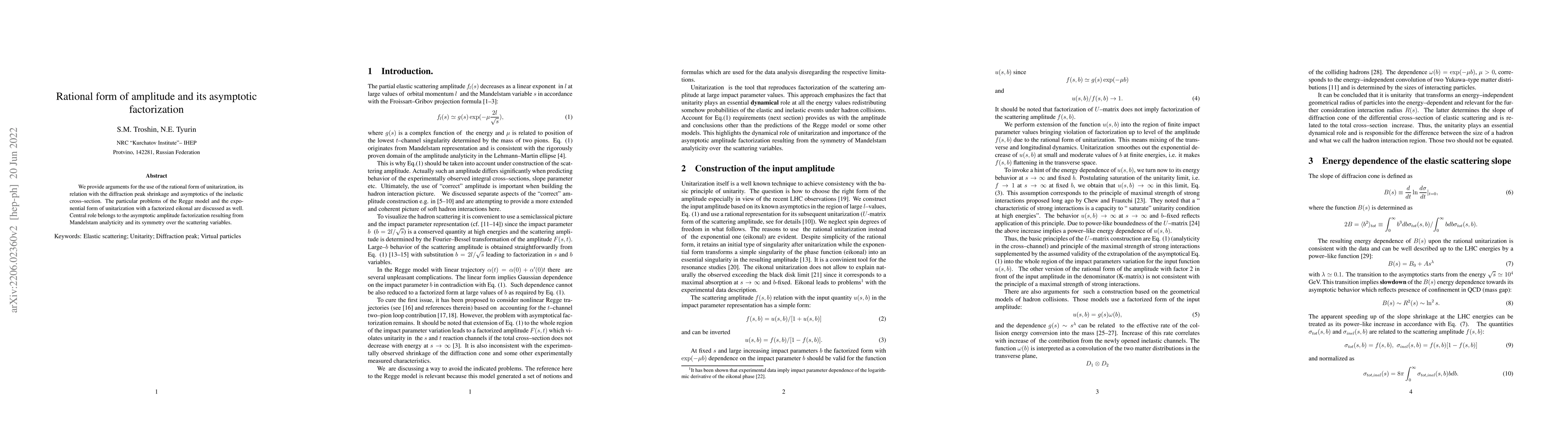 Thumbnail for Rational form of amplitude and its asymptotic factorization