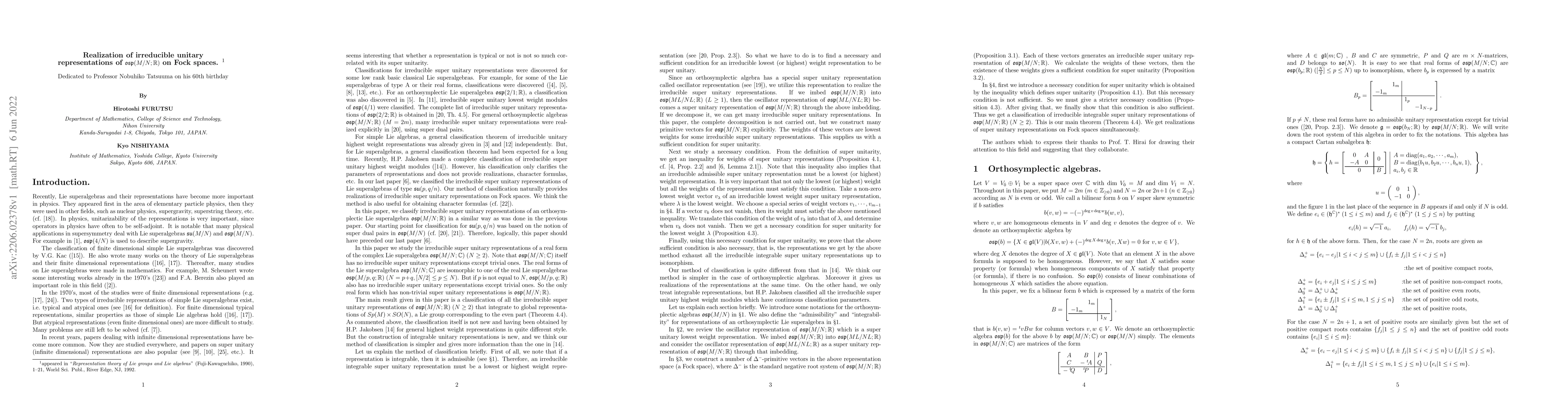 Thumbnail for Realization of irreducible unitary representations of $
  \mathfrak{osp}(M/N; \mathbb{R}) $ on Fock spaces