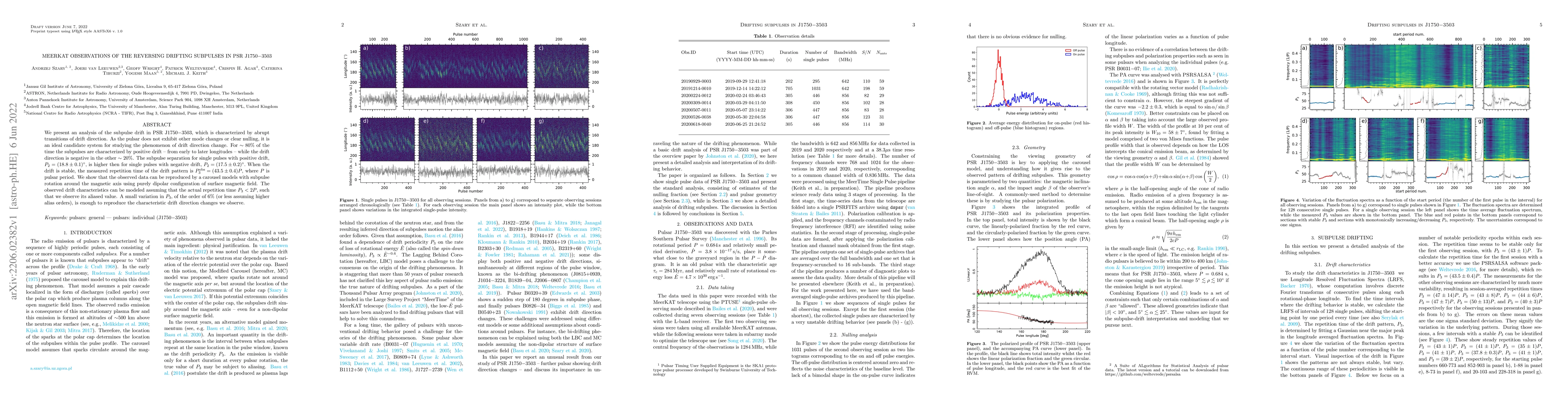 Thumbnail for MeerKAT observations of the reversing drifting subpulses in PSR
  J1750-3503