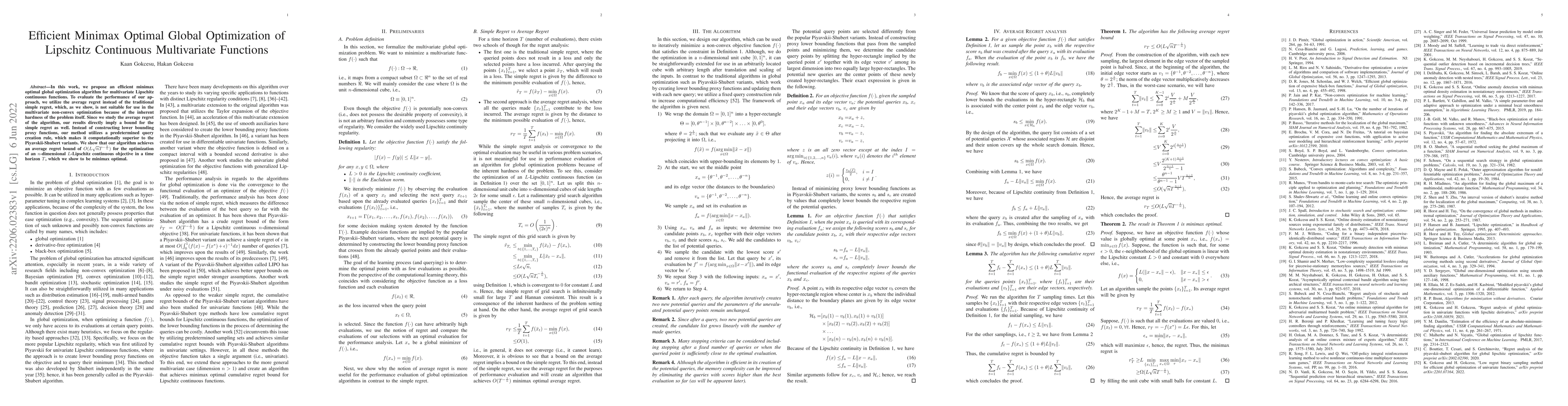 Thumbnail for Efficient Minimax Optimal Global Optimization of Lipschitz Continuous
  Multivariate Functions