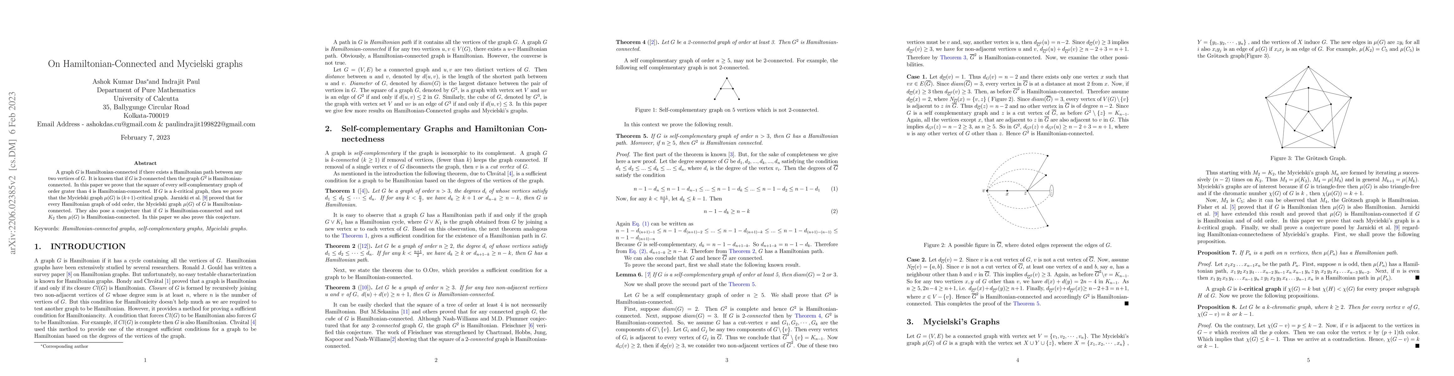 Thumbnail for On Hamiltonian-Connected and Mycielski graphs