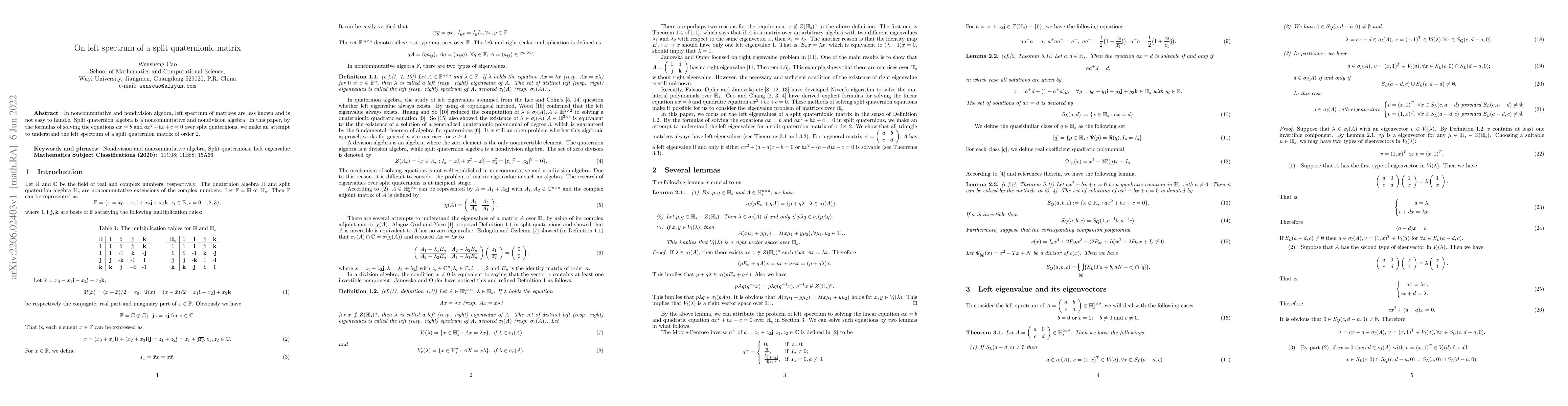 Thumbnail for On left spectrum of a split quaternionic matrix