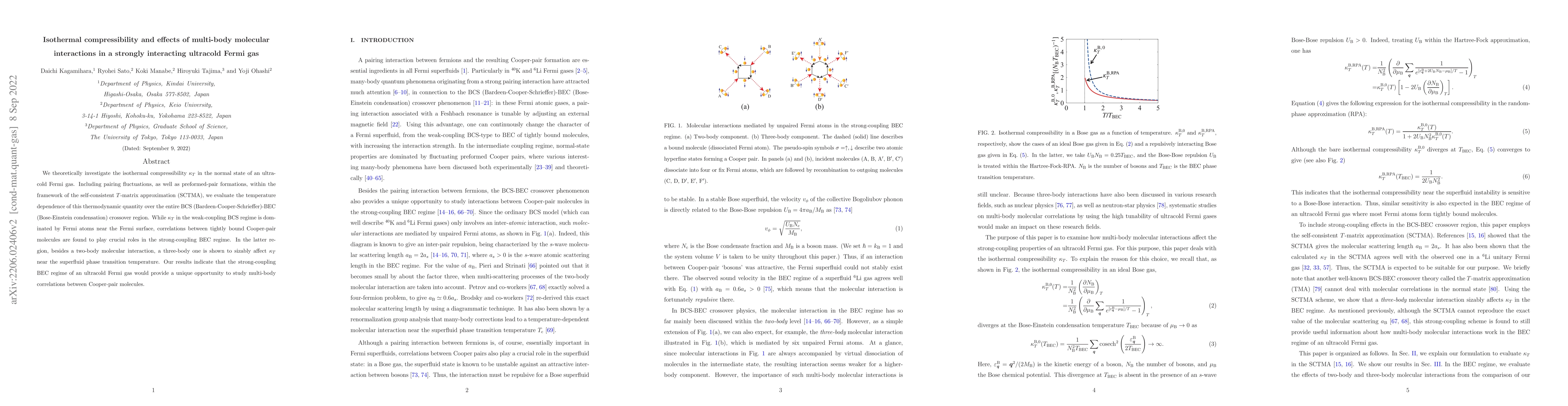Thumbnail for Isothermal compressibility and effects of multi-body molecular
  interactions in a strongly interacting ultracold Fermi gas