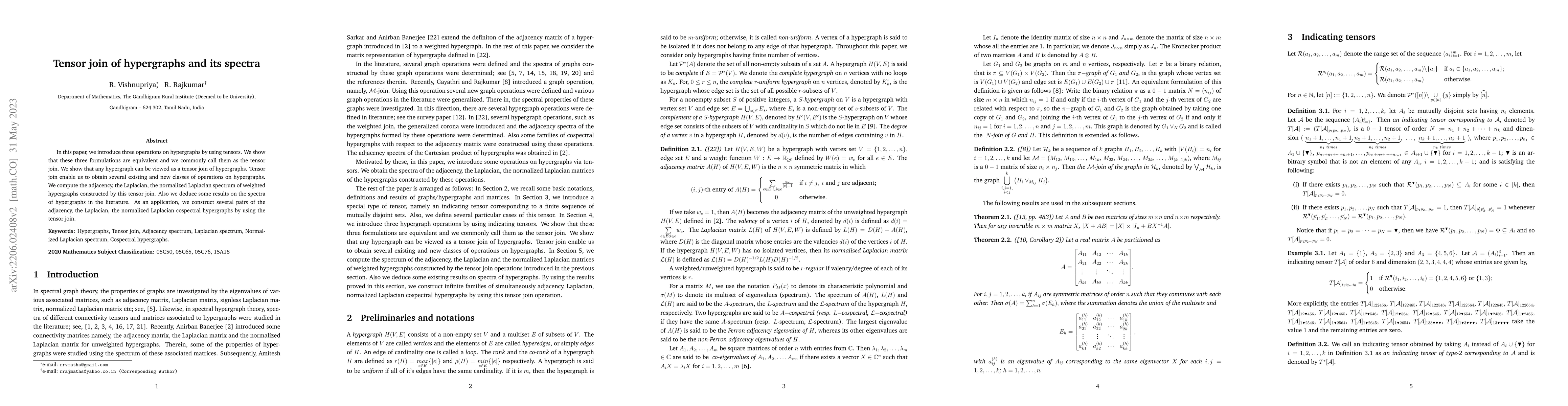 Thumbnail for Tensor join of hypergraphs and its spectra