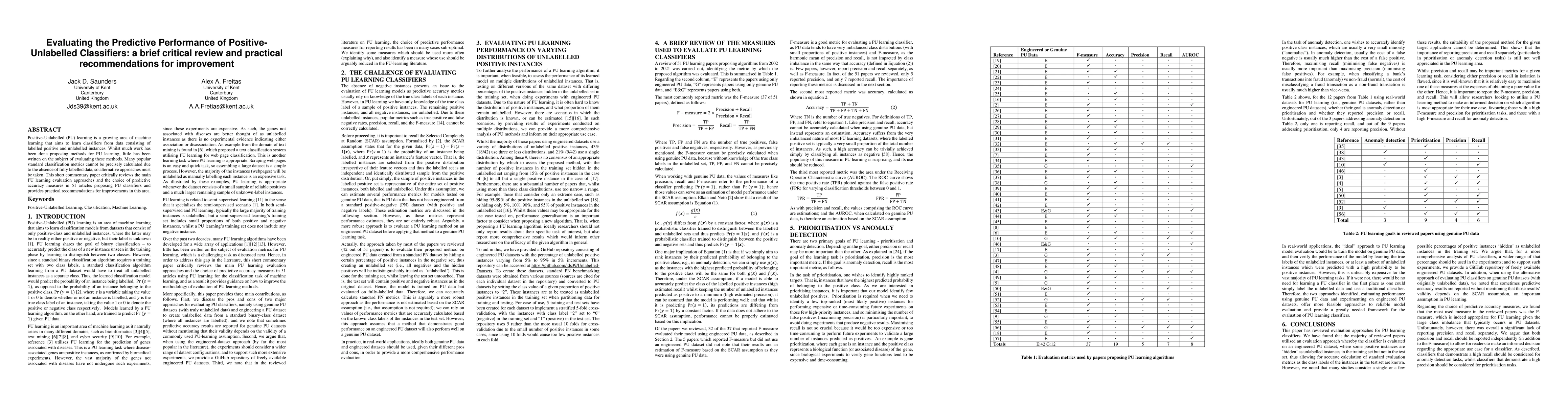 Thumbnail for Evaluating the Predictive Performance of Positive-Unlabelled
  Classifiers: a brief critical review and practical recommendations for
  improvement
