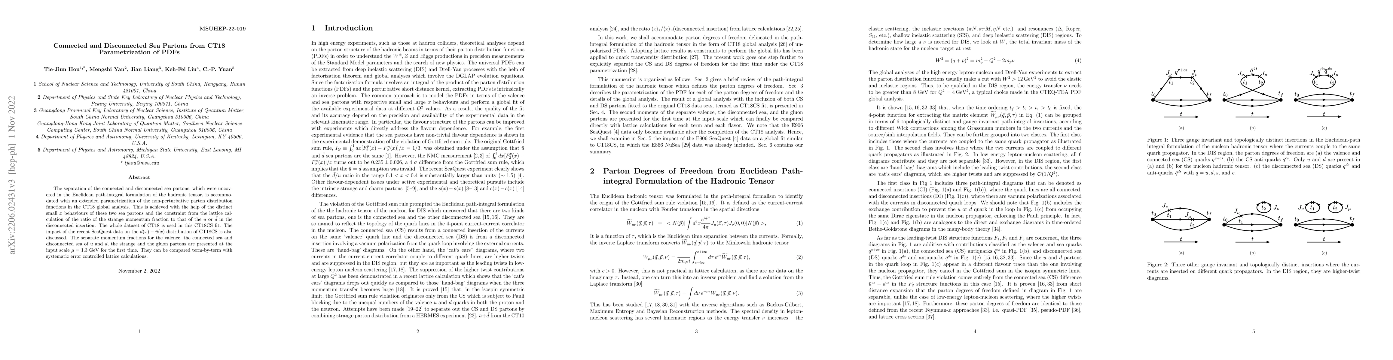 Thumbnail for Connected and Disconnected Sea Partons from CT18 Parametrization of PDFs