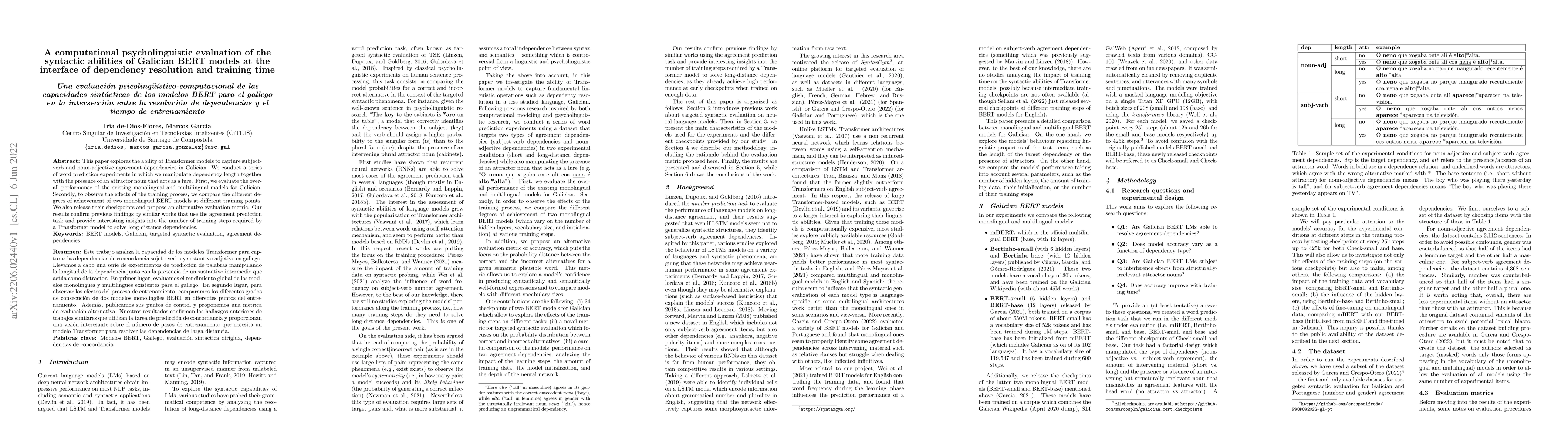 Thumbnail for A computational psycholinguistic evaluation of the syntactic abilities
  of Galician BERT models at the interface of dependency resolution and
  training time