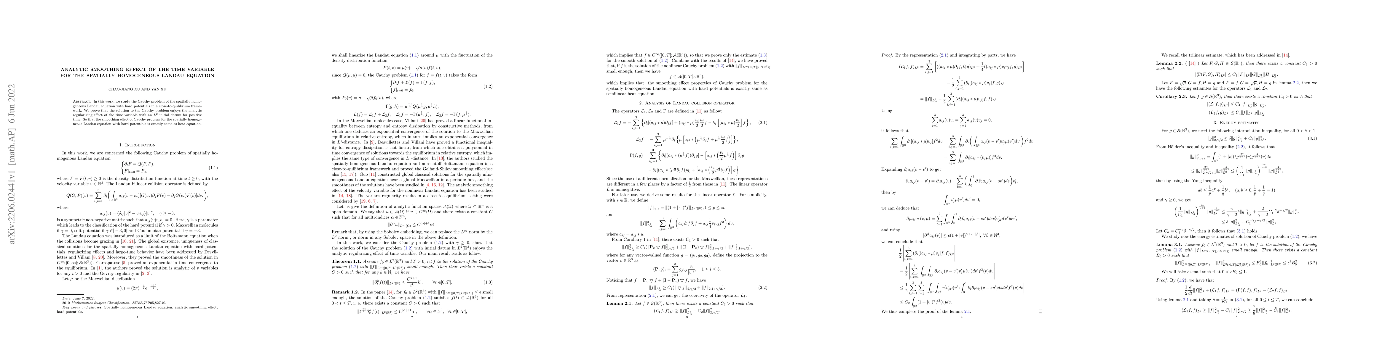 Thumbnail for Analytic smoothing effect of the time variable for the spatially
  homogeneous Landau equation