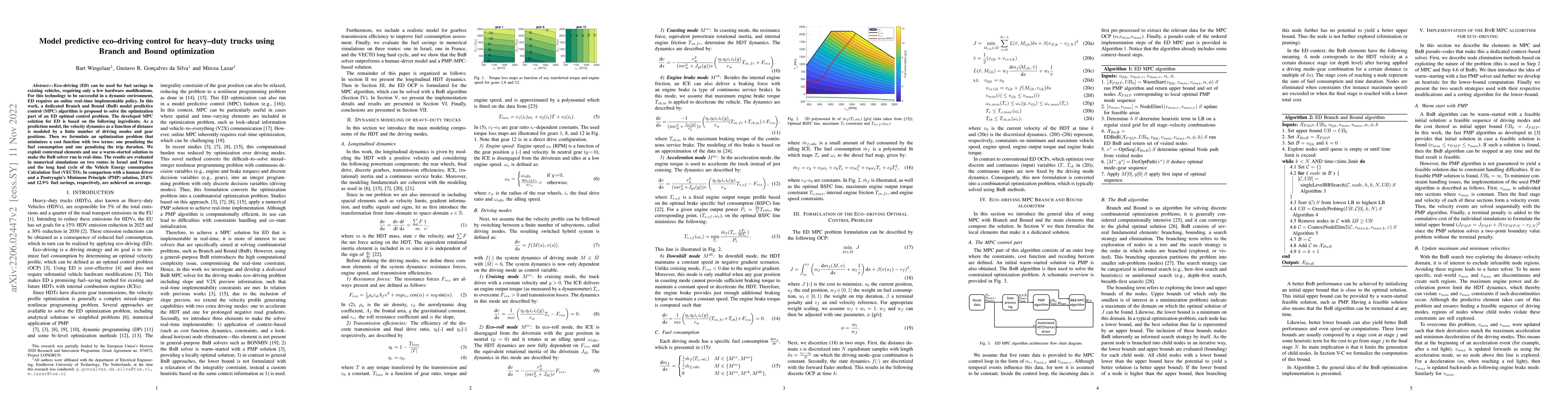Thumbnail for Model predictive eco-driving control for heavy-duty trucks using Branch
  and Bound optimization