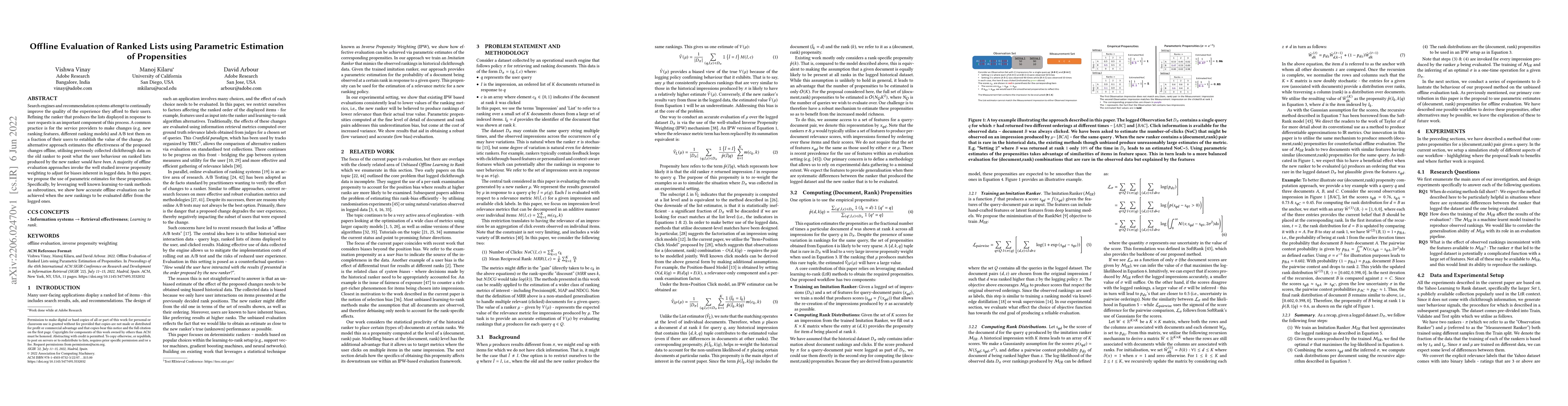 Thumbnail for Offline Evaluation of Ranked Lists using Parametric Estimation of
  Propensities
