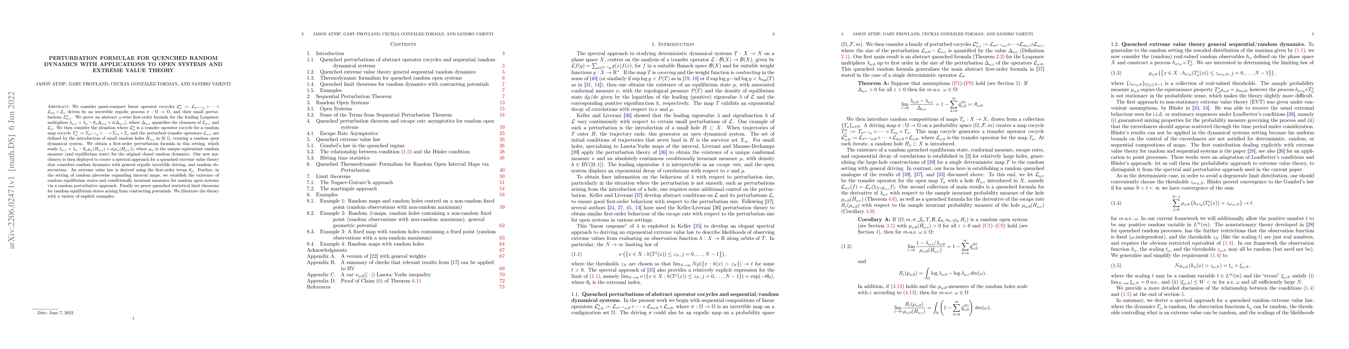 Thumbnail for Perturbation formulae for quenched random dynamics with applications to
  open systems and extreme value theory