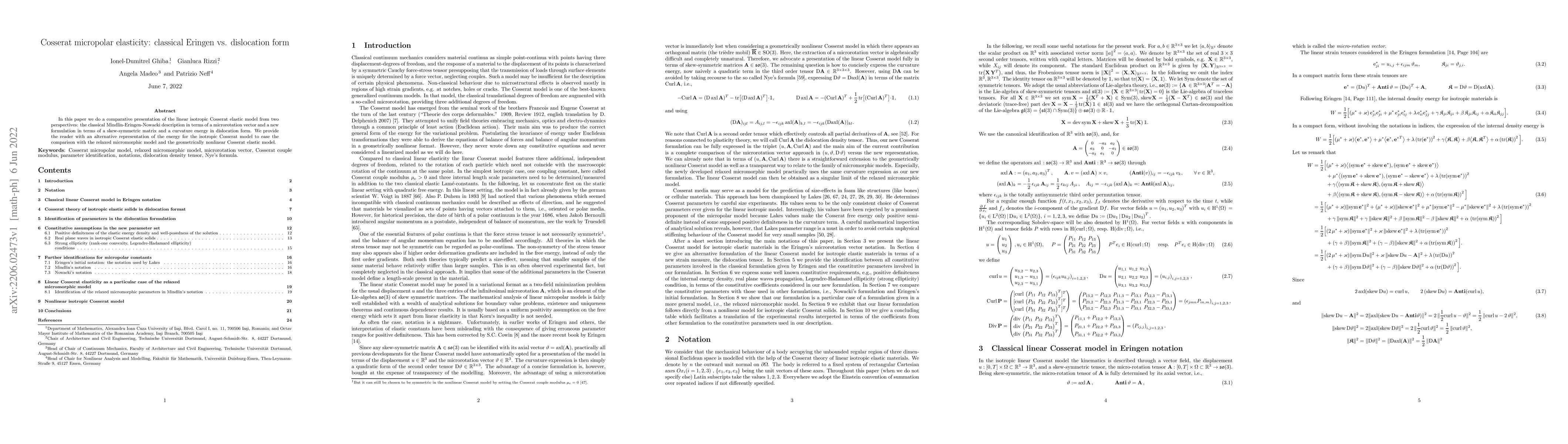 Thumbnail for Cosserat micropolar elasticity: classical Eringen vs. dislocation form