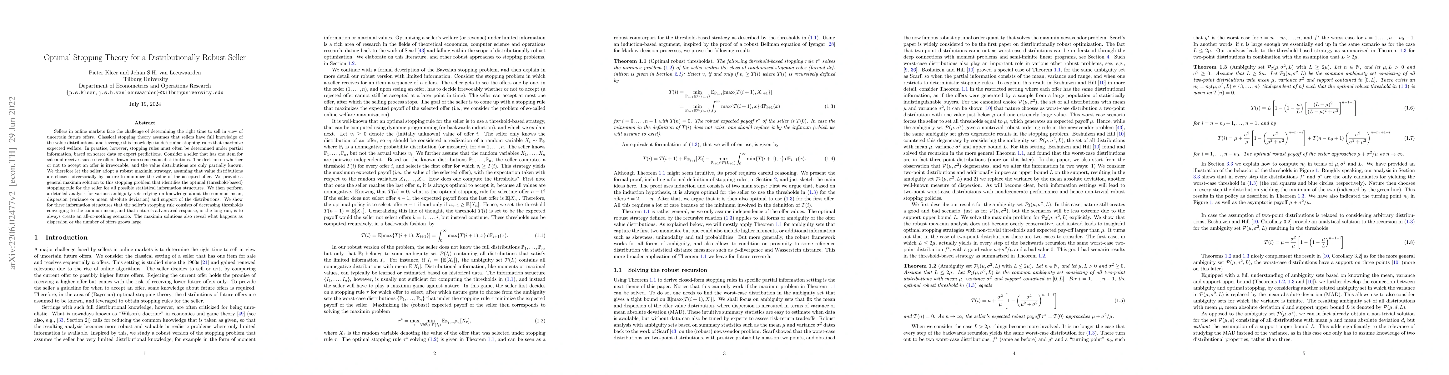 Thumbnail for Optimal Stopping Theory for a Distributionally Robust Seller