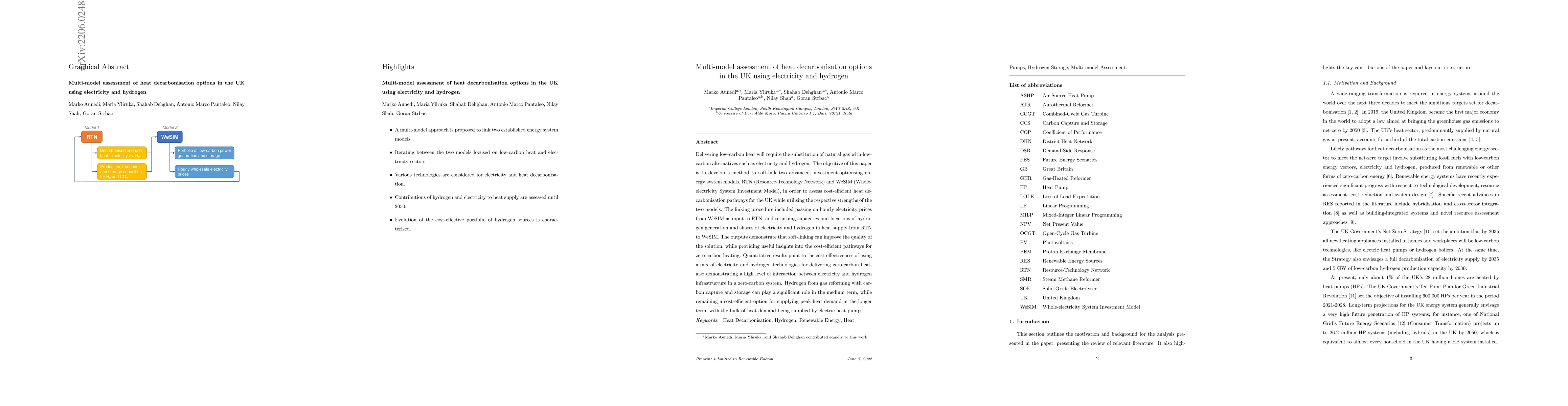 Thumbnail for Multi-model assessment of heat decarbonisation options in the UK using
  electricity and hydrogen