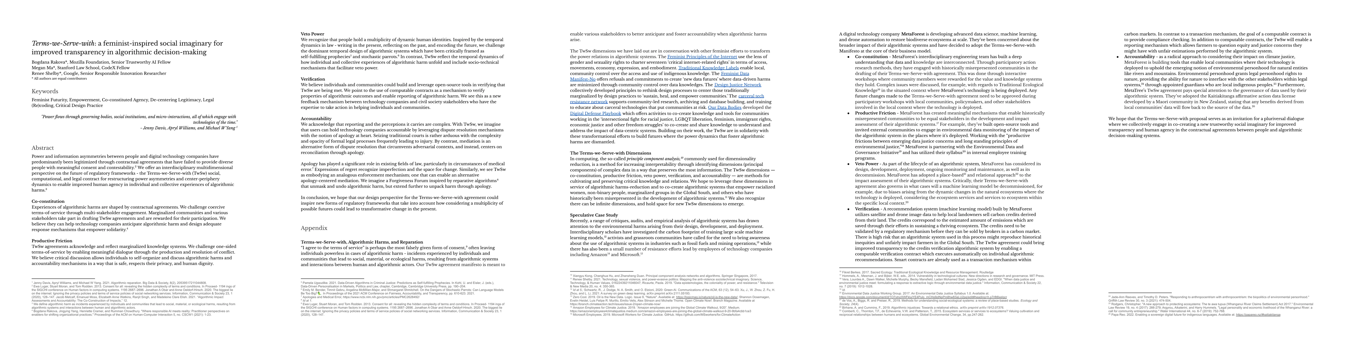 Thumbnail for Terms-we-Serve-with: a feminist-inspired social imaginary for improved
  transparency and engagement in AI