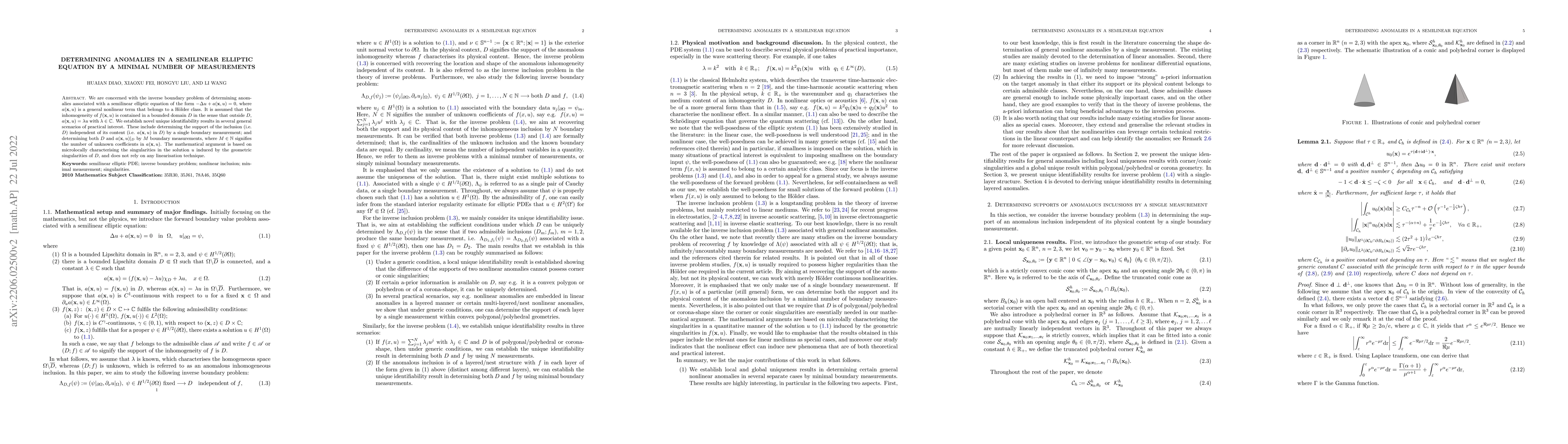 Thumbnail for Determining anomalies in a semilinear elliptic equation by a minimal
  number of measurements