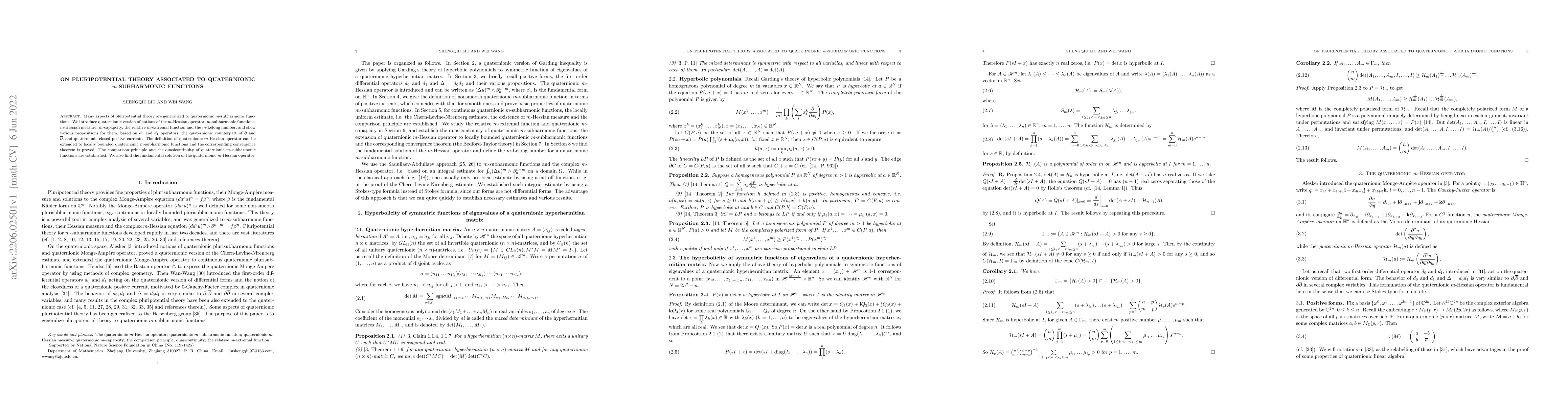 Thumbnail for On quaternionic pluripotential theory associated to quaternionic
  $m$-subharmonic functions