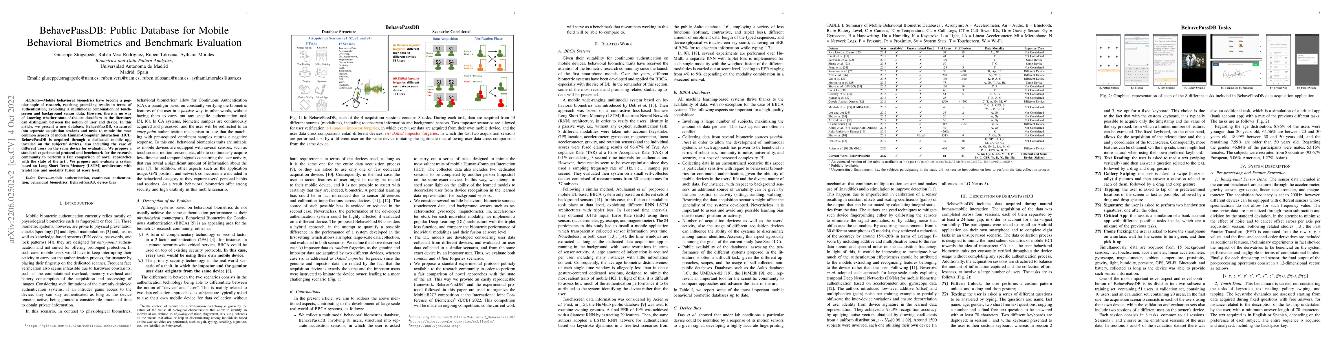 Thumbnail for BehavePassDB: Public Database for Mobile Behavioral Biometrics and
  Benchmark Evaluation